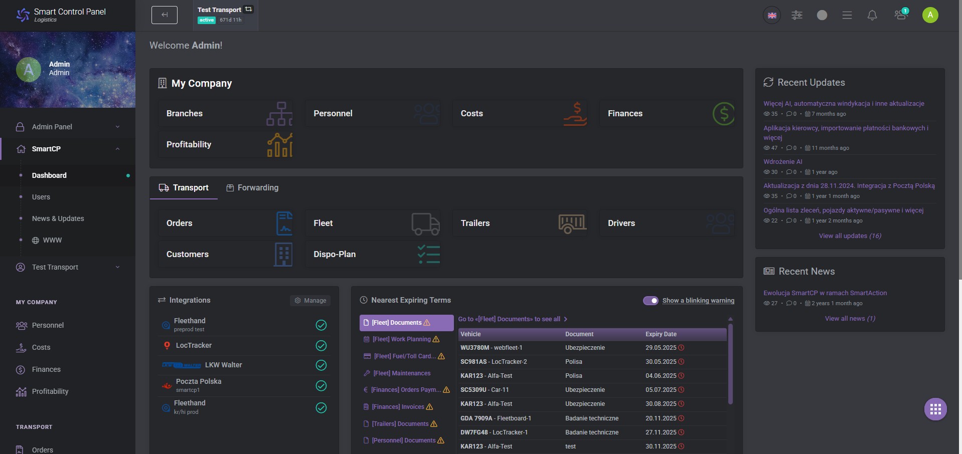 Presentation of the system on a large screen (PC/laptop) (Dark Mode)