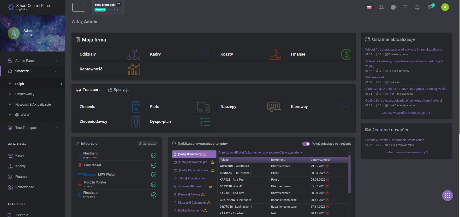 Prezentacja systemu na dużym ekranie (PC/laptop) (Dark Mode)