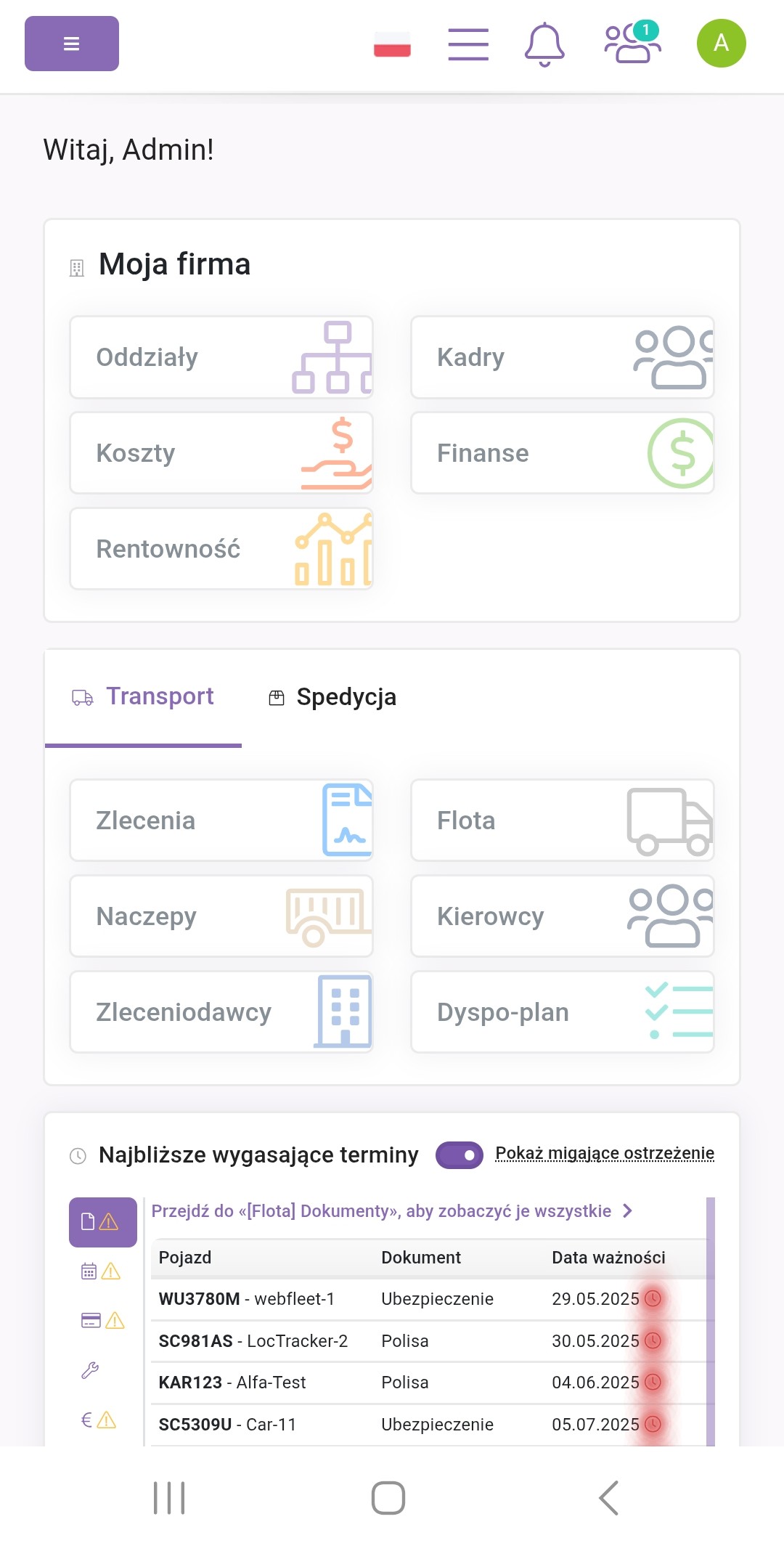 Prezentacja systemu na małym ekranie (telefon) (Light Mode)